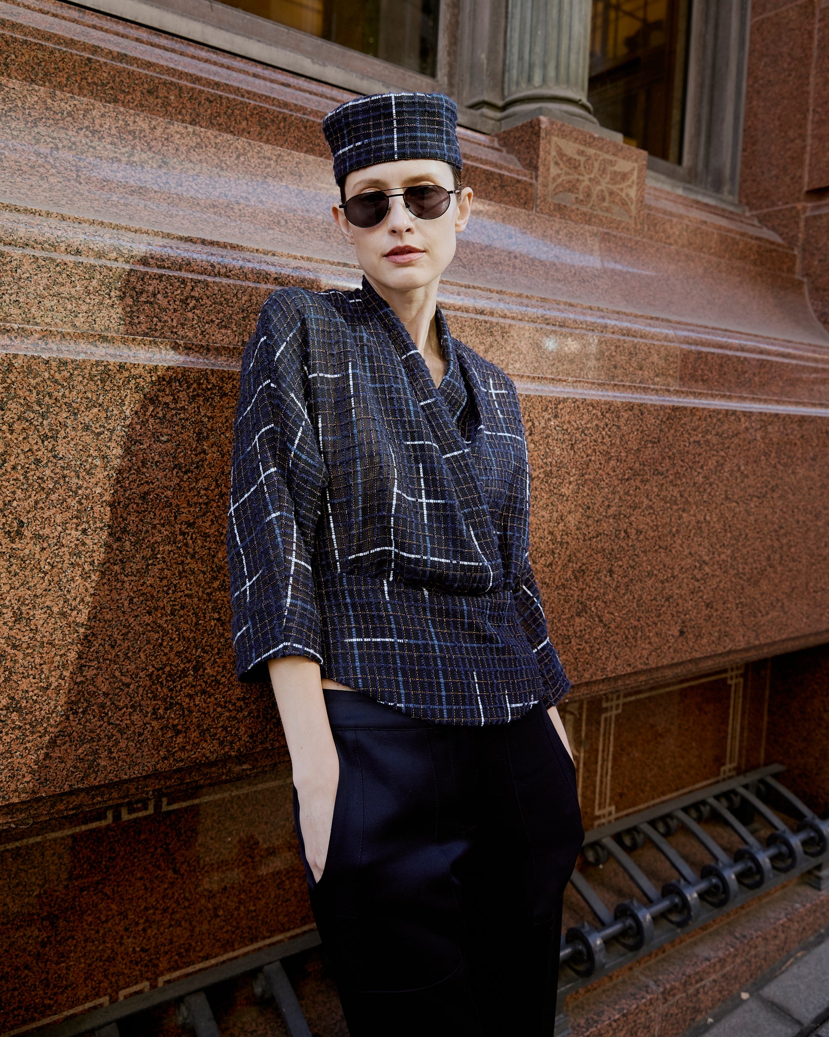Akira Kimono Top - Navy Tweed