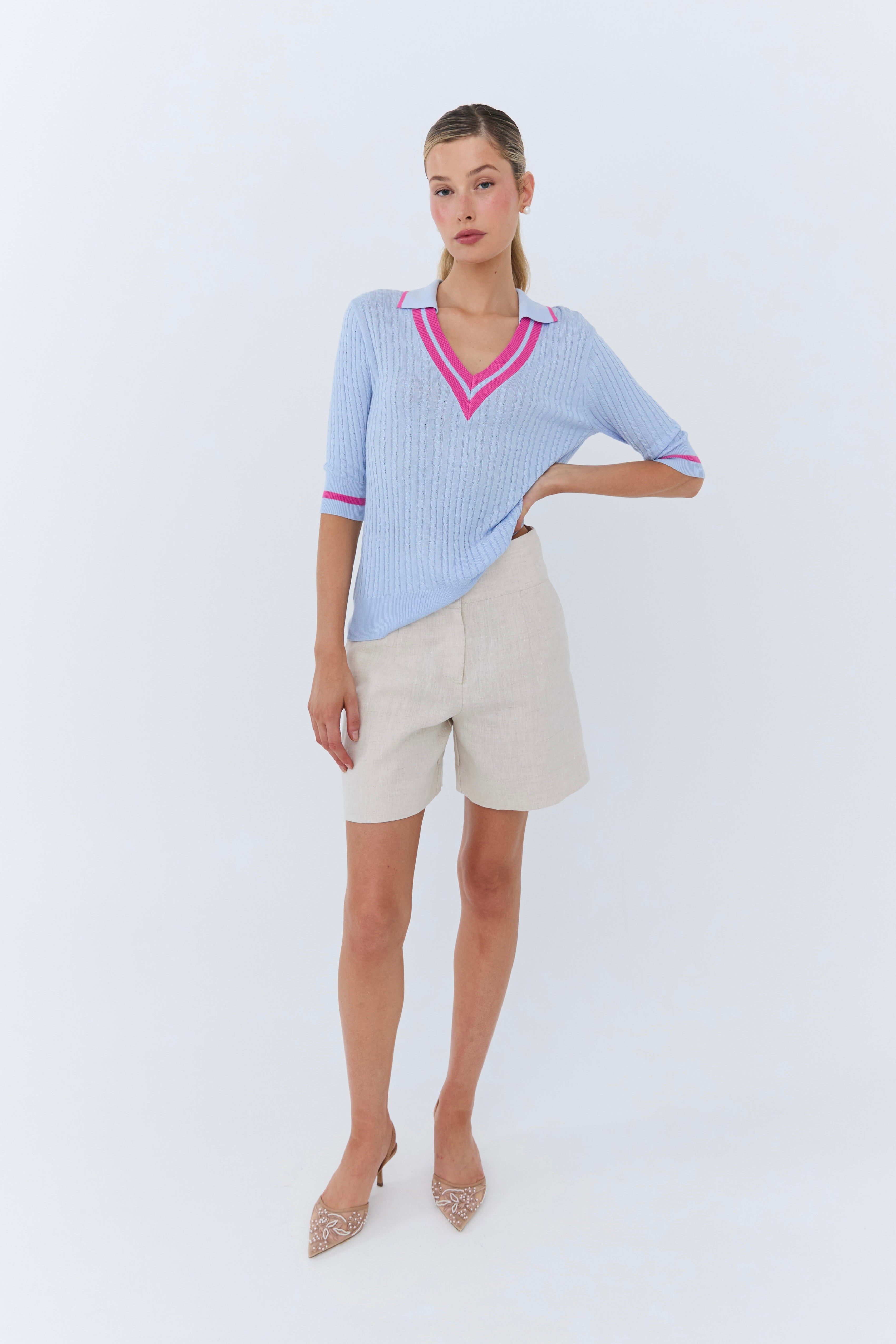 🎁 Michèle Polo Knit - Sky Blue (100% off)