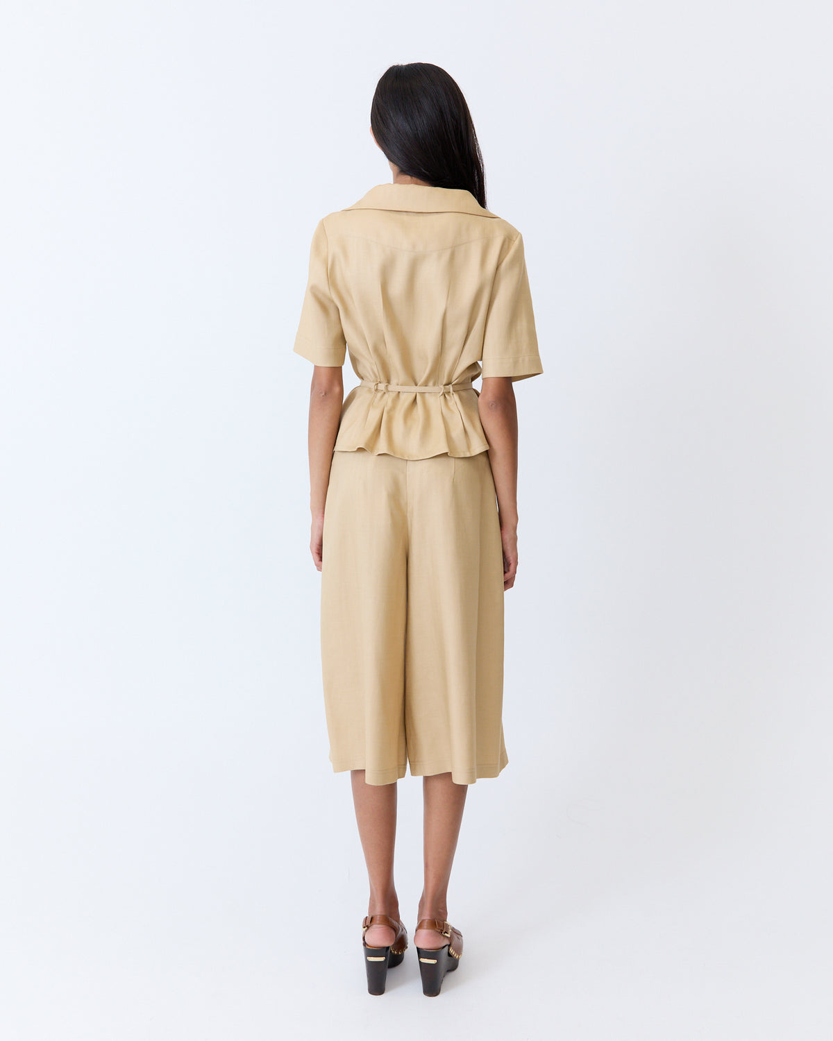 Josephine Culotte Short - Caramel Herringbone