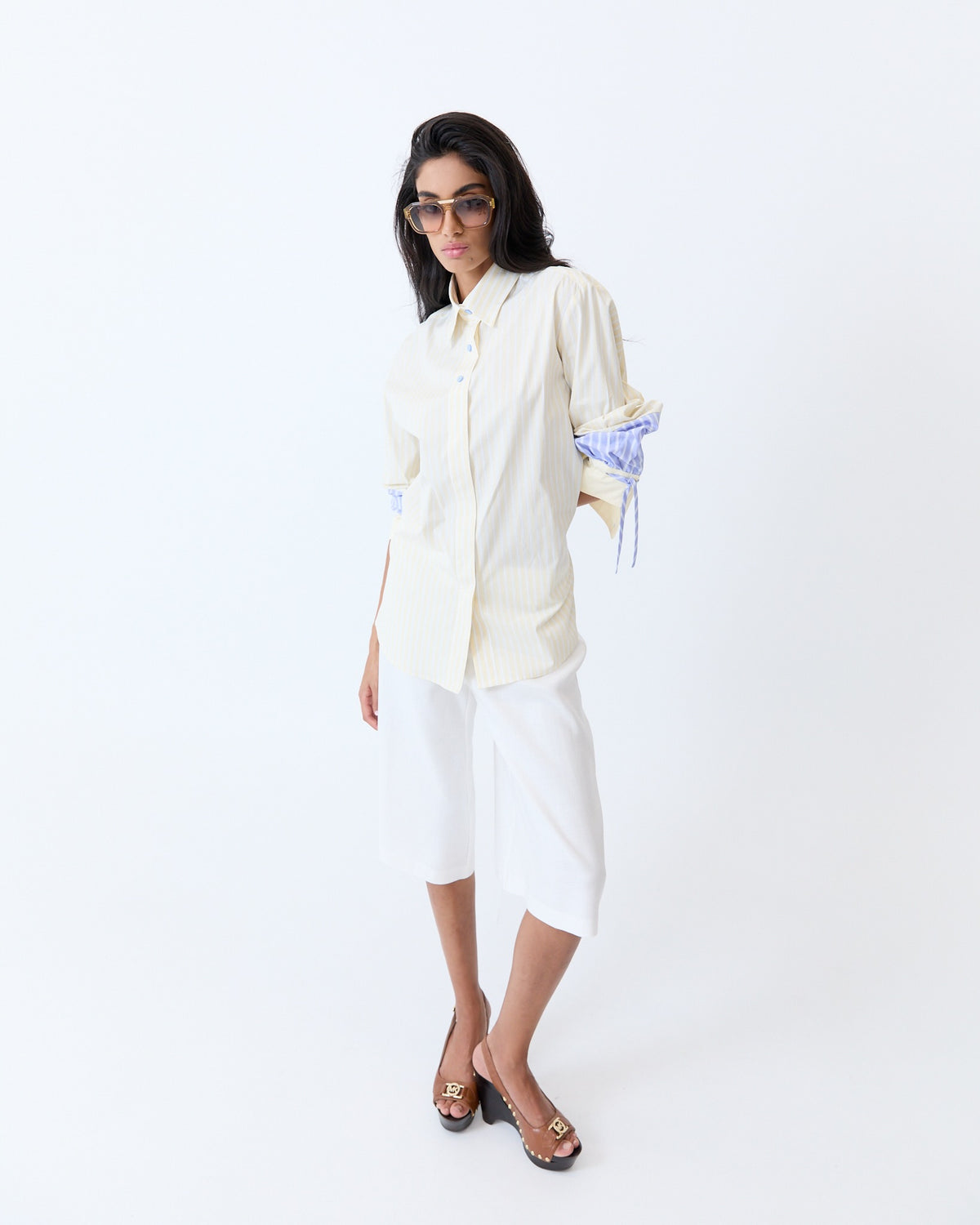 Josephine Culotte Short - Off White Herringbone