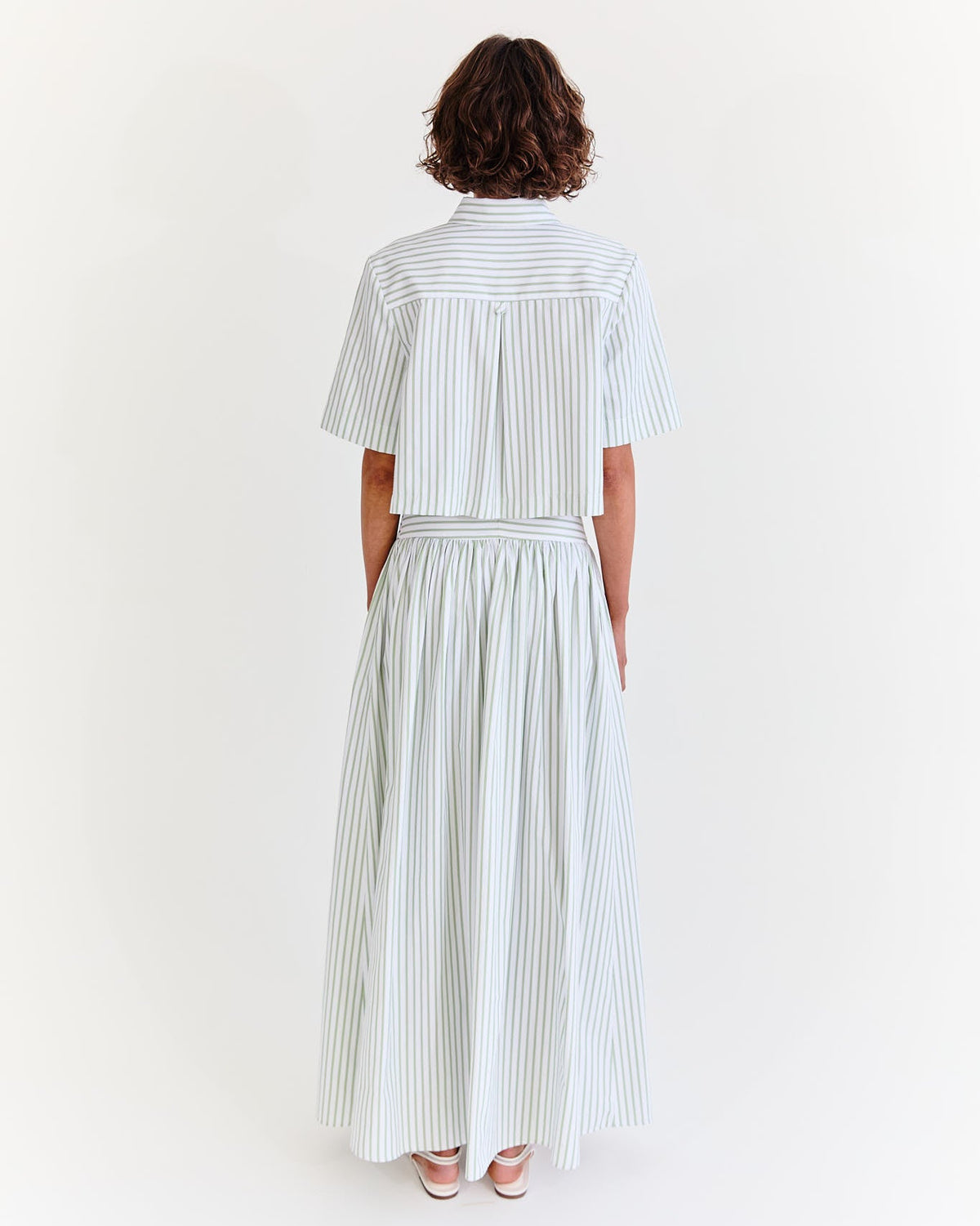 Lola Crop Shirt - Pistachio Stripe