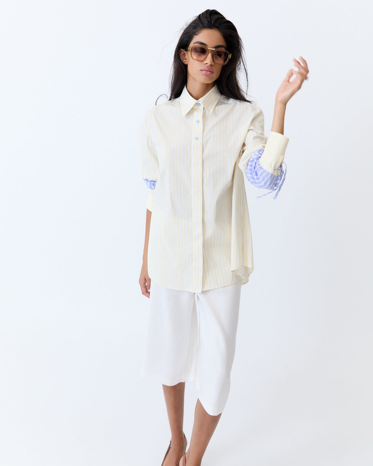 Josephine Culotte Short - Off White Herringbone