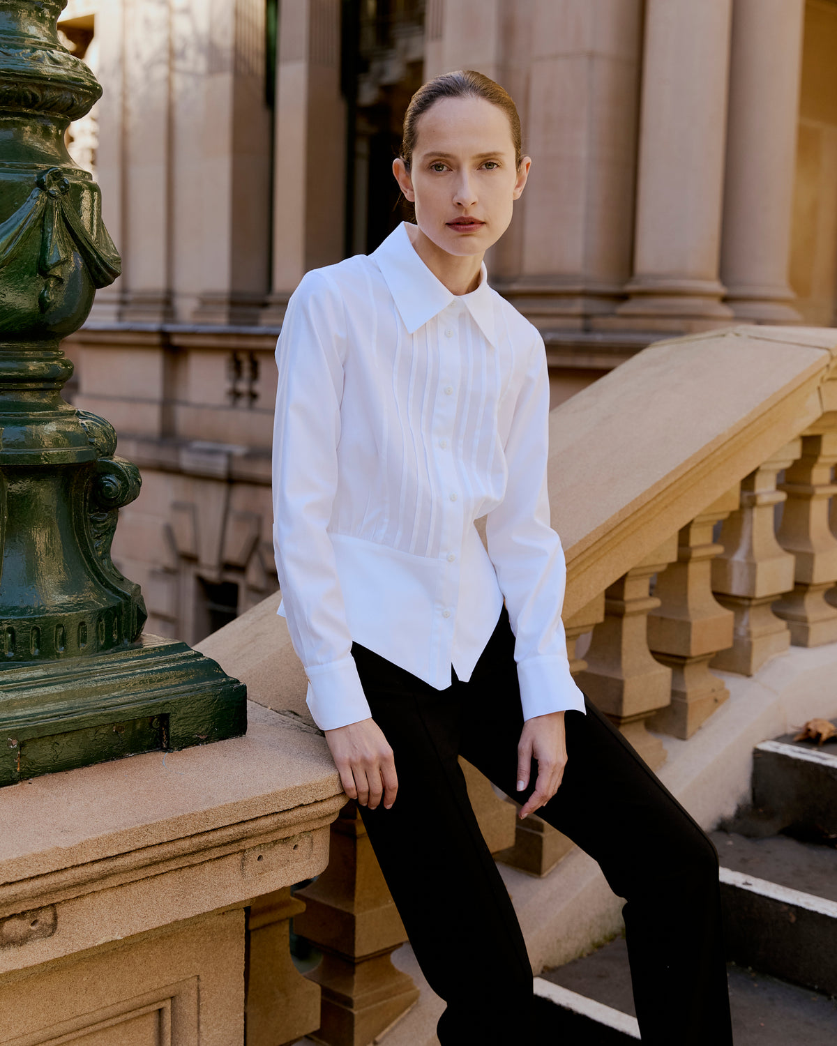 Andrea Pleated Shirt - White Twill