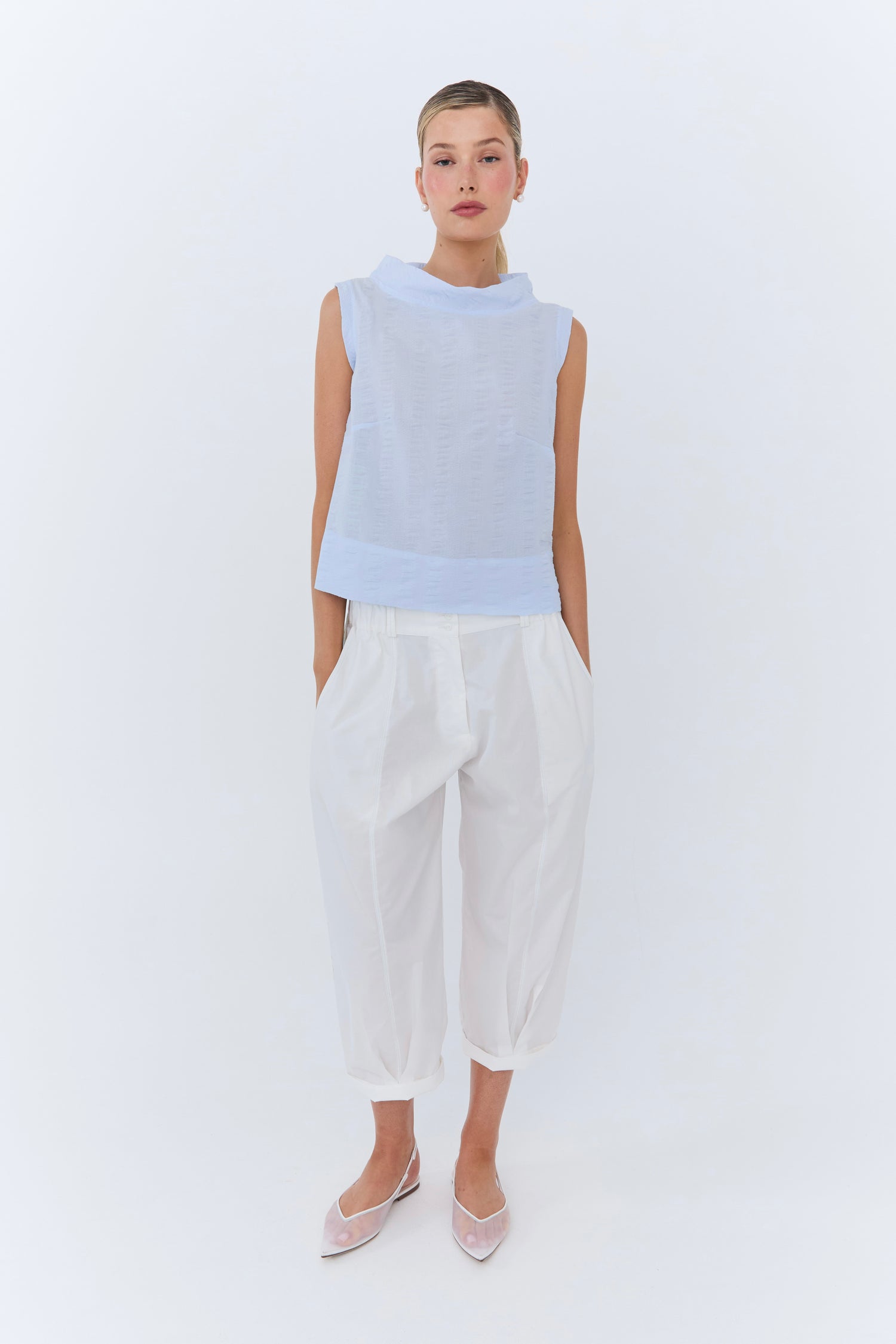 Vivian Top - Sky Blue Seersucker