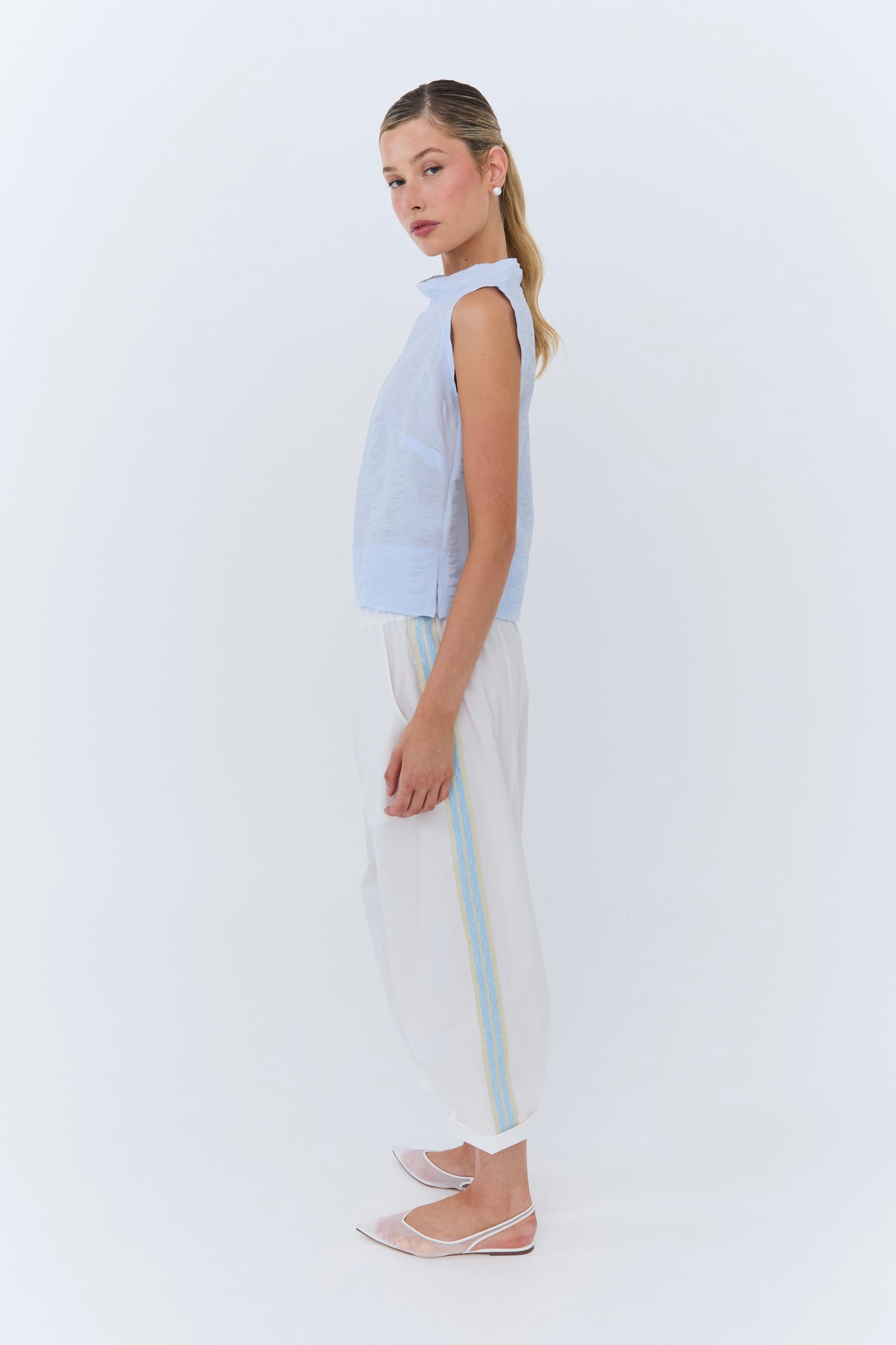 Vivian Top - Sky Blue Seersucker