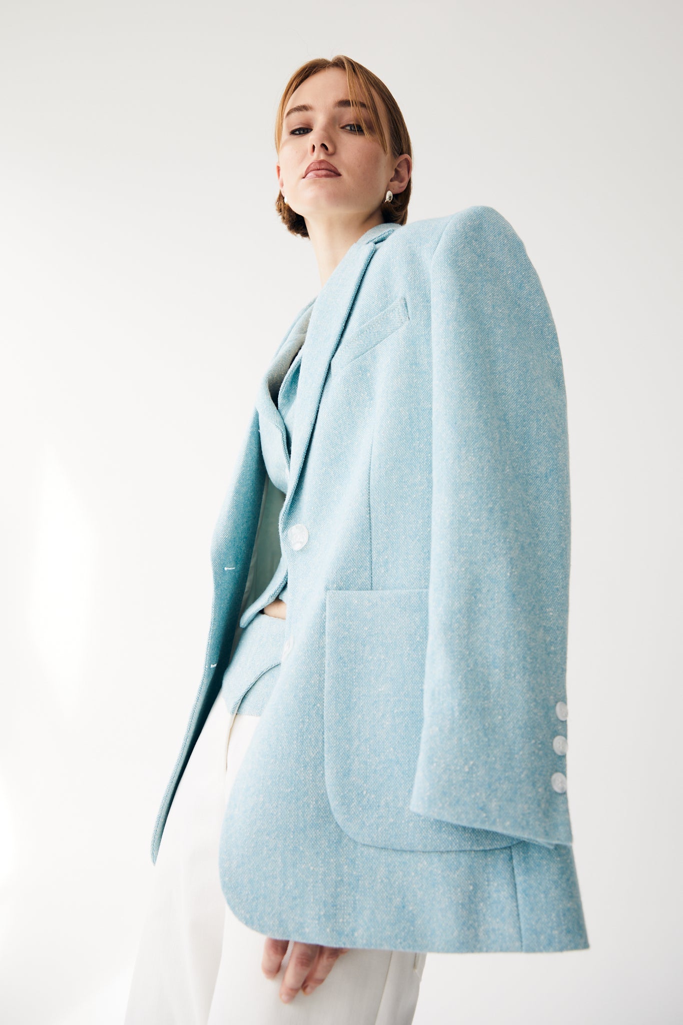 Megan Oversized Blazer - Aqua Tweed