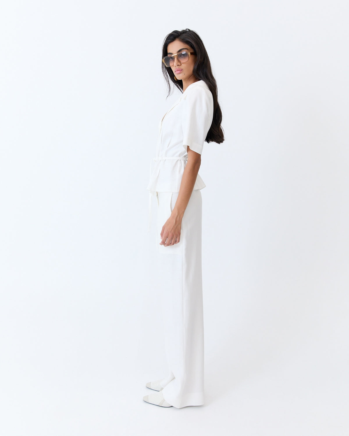 Angelica Blouse - Off White Herringbone