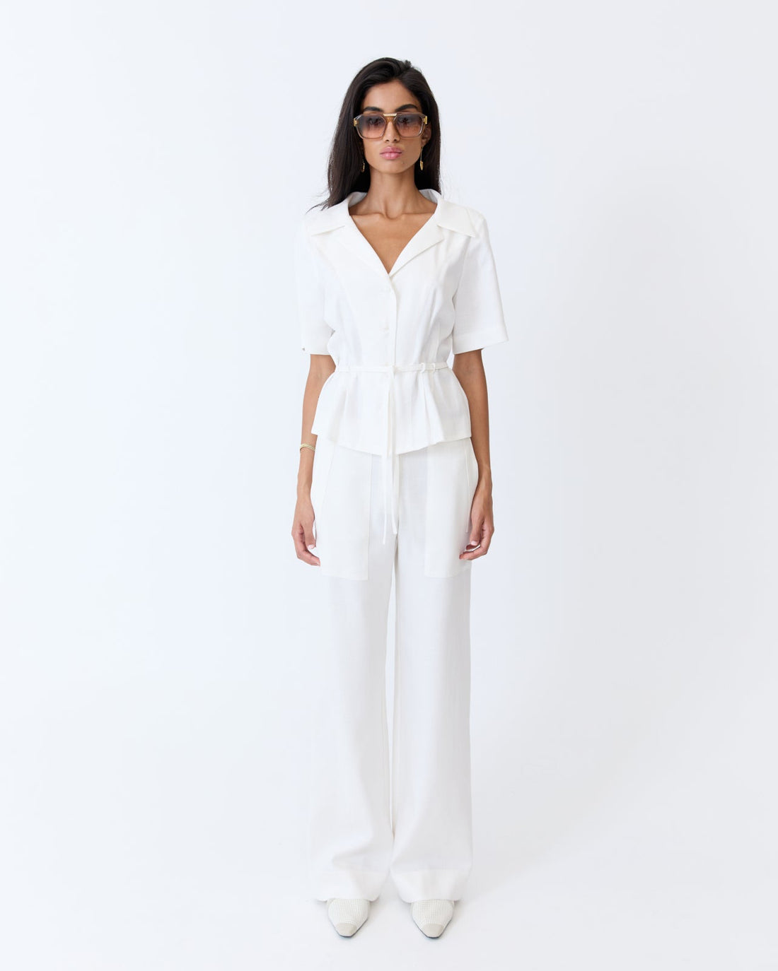 Marlene Pant - Off White Herringbone