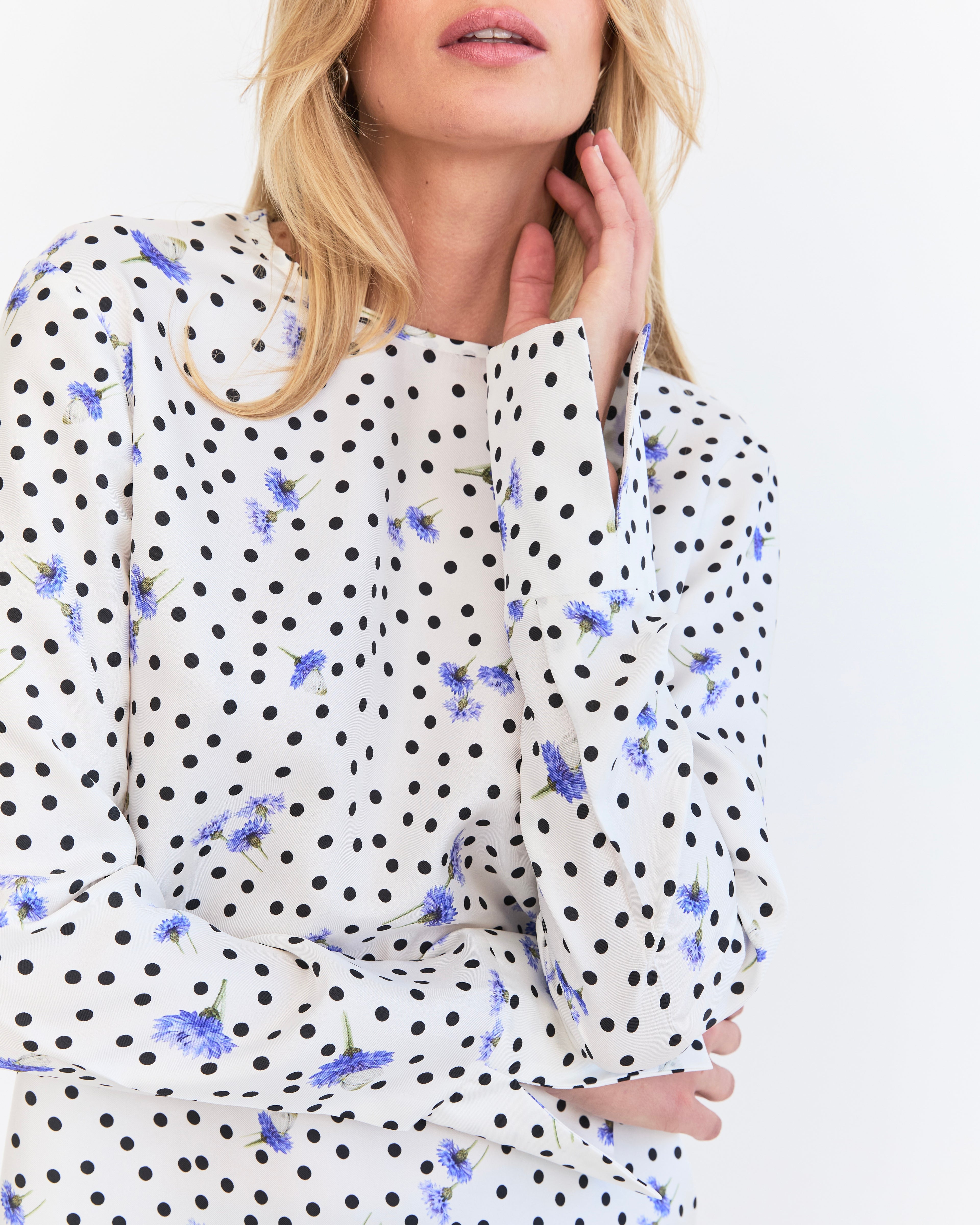 Amelie Simple Silk Top - Polka Dot