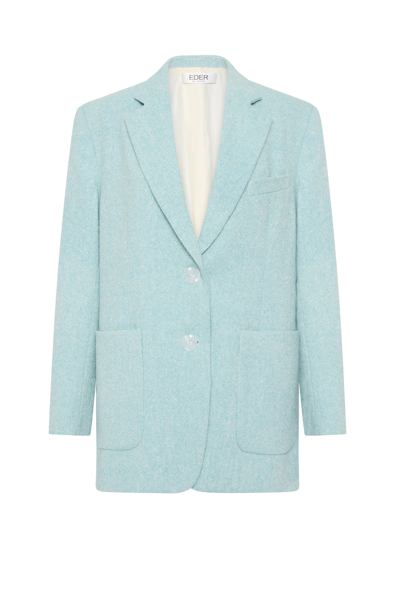 Megan Oversized Blazer - Aqua Tweed